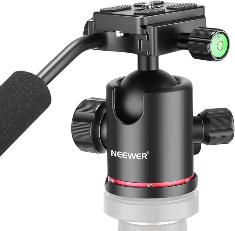 NEEWER Cabezal de Bola para Trípode de Cámara Resistente con Mango y 1/4" Placa Zapata Rápida 360 Grados Cabeza Panorámica para Trípode Monopie Deslizante DSLR Camera Camcorder Carga máxima 8kg