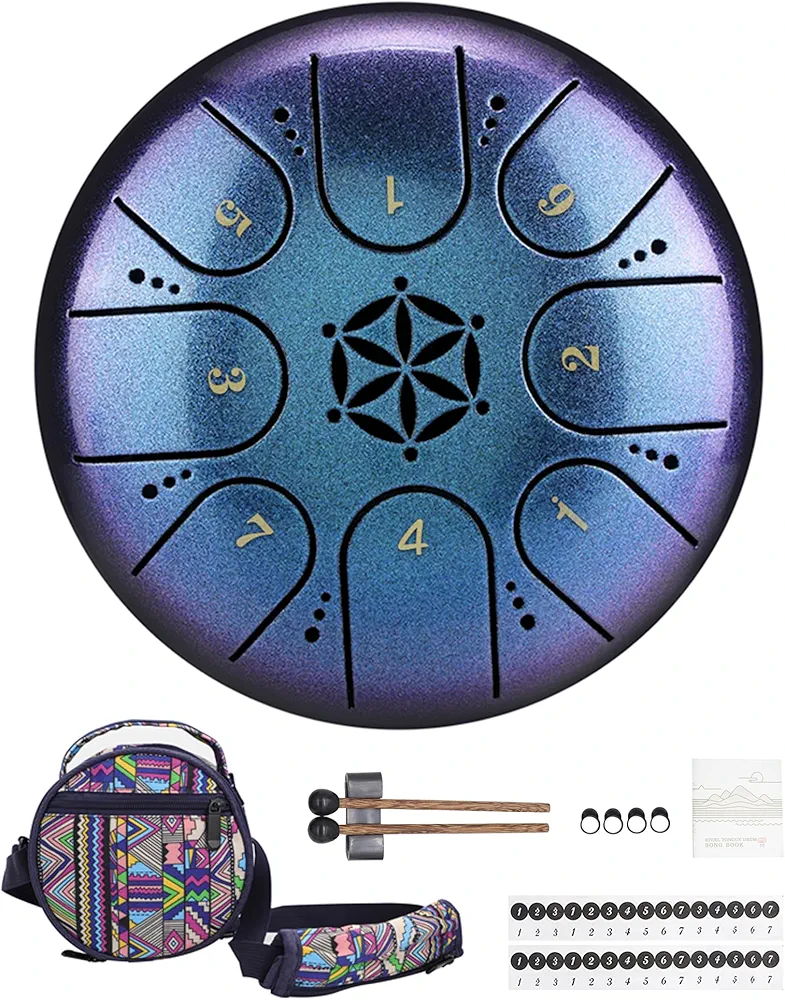 Rayzm Tambor de Lengua de Acero de Titanio con Bolsa, 5 Pulgadas (13cm) 8 Notas Handpan Tank Drum Kit, Instrumento de Percusión Portátil con Tecla C