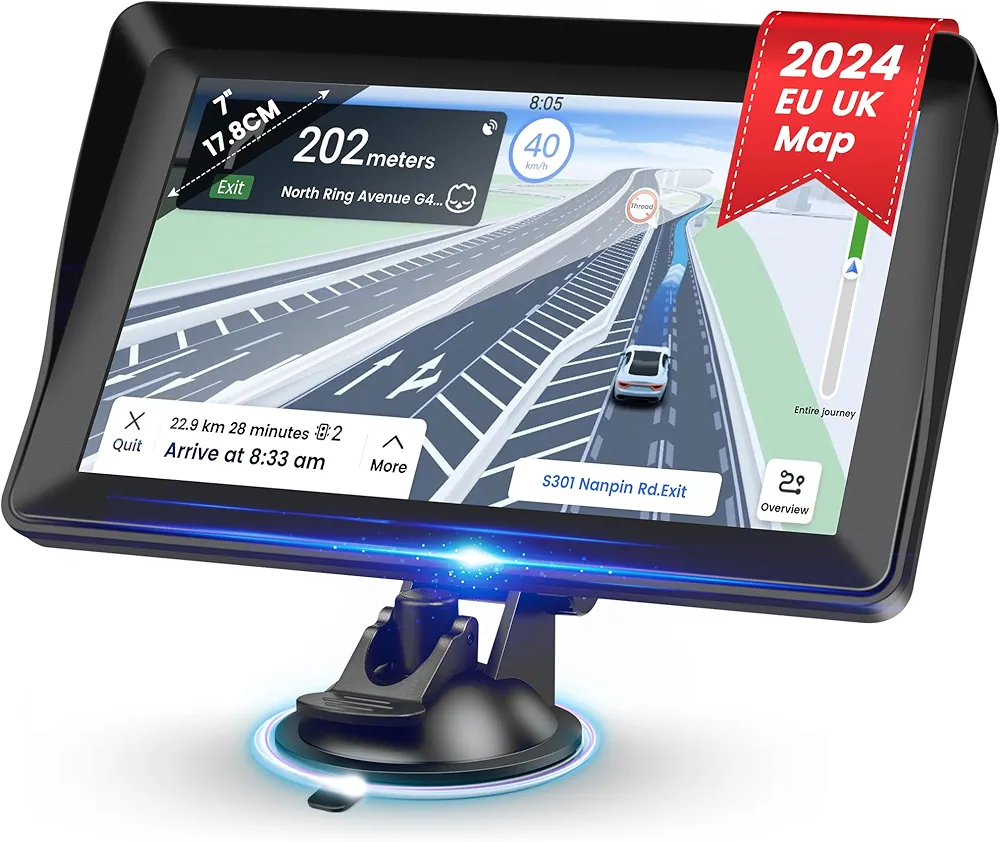 FIYAPOO Localizador GPS para Coches,Camiones Profesionales y Motos,Rastreador GPS con Pantalla Grande HD 7 Pulgadas,Mapas de España y Europa 2024,Actualizaciones Gratuitas,Compatible con Autocaravanas