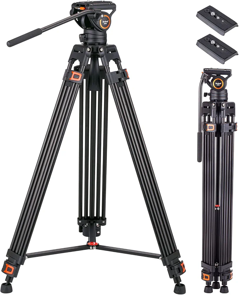 Trípode de Vídeo, Refoni AF30L Trípode Profesional de Aluminio de 181 cm con Cabezal de Video Fluido para DSLR, Videocámara, Cámaras, La Carga máxima de 6 kg