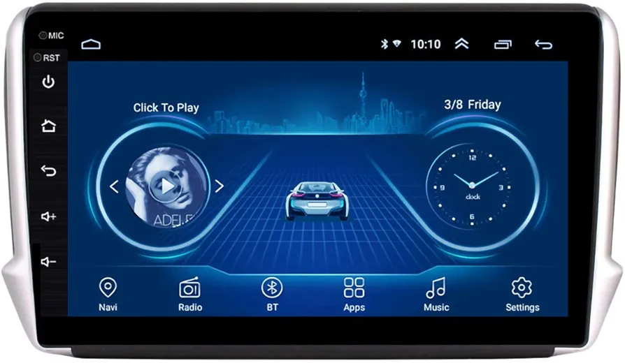 Sistema de navegación GPS, 10.1 pulgadas Android 8.1 Reproductor multimedia para coche 2.5D Pantalla táctil completa para Peugeot 2008 208,4g+wifi 1g+16g