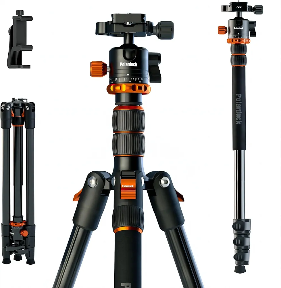 Polarduck Tripode Camara Tripode Movil: 198cm 78" Trípode y Monopié de Viaje Fotografia con Rótula esférica de 360° y Soporte de Trípode Móvil compatible con Sony Canon Nikon Olympus Fujifilm DSLR SLR