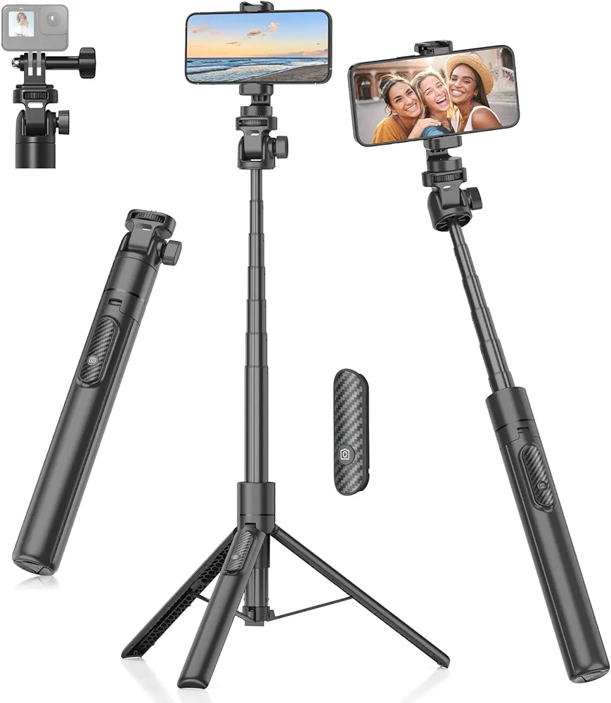 Gahenwo 155cm Palo Selfie,Monopie/Tripode para Movil para Cámara de Acción, Todo-En-Uno Trípode Teléfono con Mando a Distanciacon,Trípode de Viaje Compacto Portátil Compatible con iPhone/Android