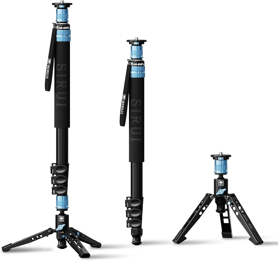 SIRUI 74.8" Monopié para Cámara con Pies, Monopod de Aluminio con Base Extraíble, Carga Máxima 26 Libras, Panorámica de 360 °, 4 Secciones para Cámaras, DSLR, Videocámara - AM-404FL