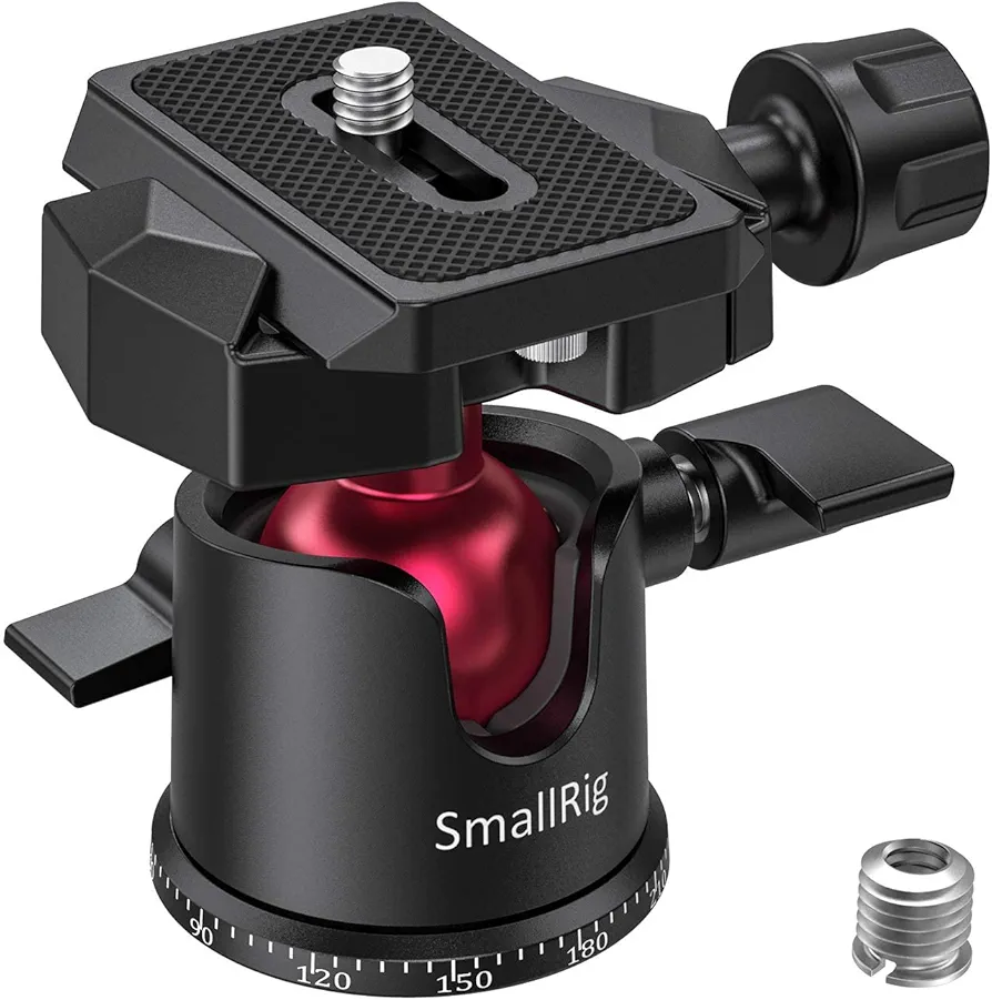 SMALLRIG Mini Rótula de Bola Ball Head Giratoria de 360° con Placa de Liberación Rápida y Tornillo de 1/4 de Pulgada para Trípode, Monopié, Cámaras, Carga Máxima de 4,4 LB/2 kg - BUT2665