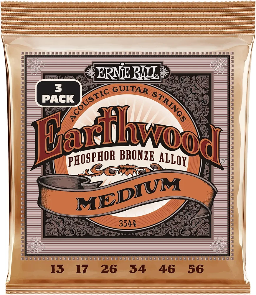 Ernie Ball Earthwood Medium - Cuerdas para guitarra acústica, bronce fosforado, 3 paquetes, calibre 13-56