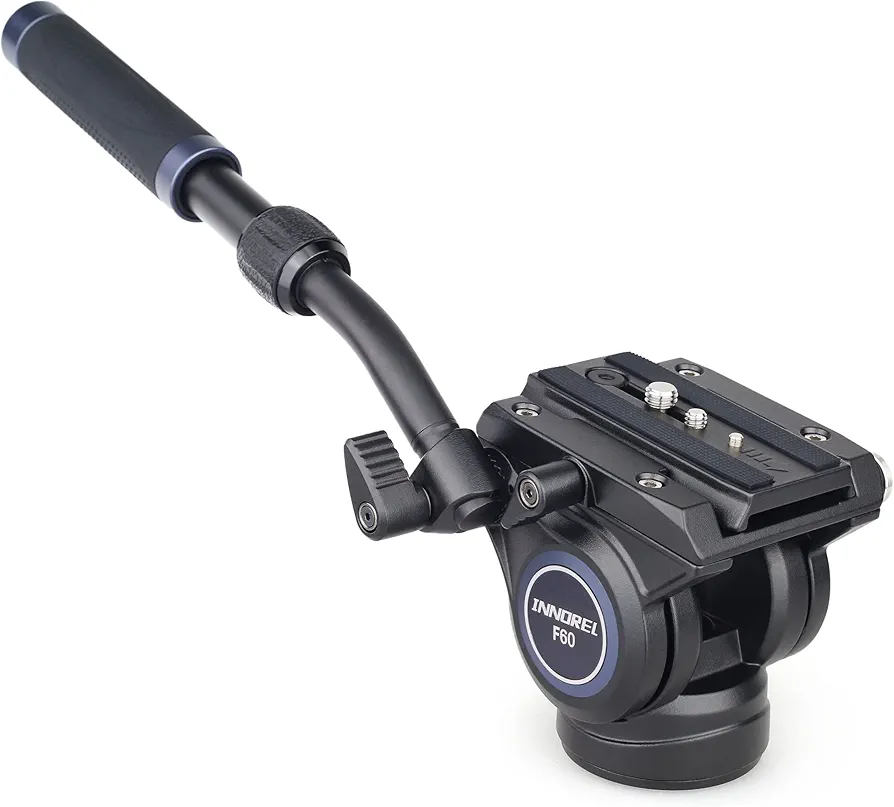 Trípode de cámara Profesional Innorel F60, Cabezal Fluido panorámico con Tornillos de 1/4 y 3/8 Pulgadas, Placa Deslizante para cámaras DSLR, videocámaras, monopié, Carga máxima de 22 LB / 10 kg