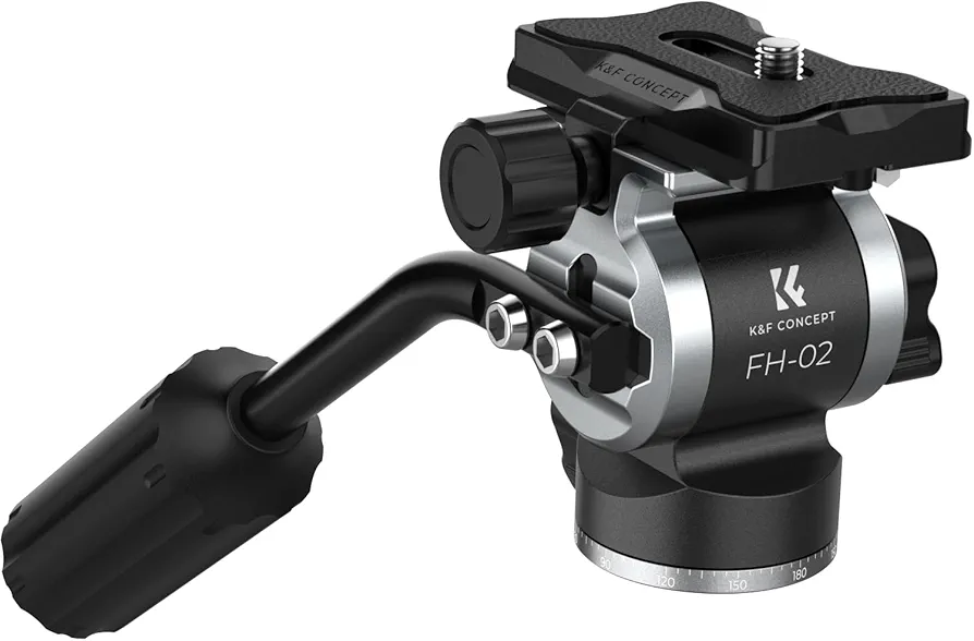 K&F Concept Cabeza de Trípode FH-02 para Trípode y Monopié, Cabeza Fluida con Placa de Liberación Rápida, Cabeza Amortiguadora Compatible con DSLR, Cámaras sin Espejo, Carga hasta 3kg