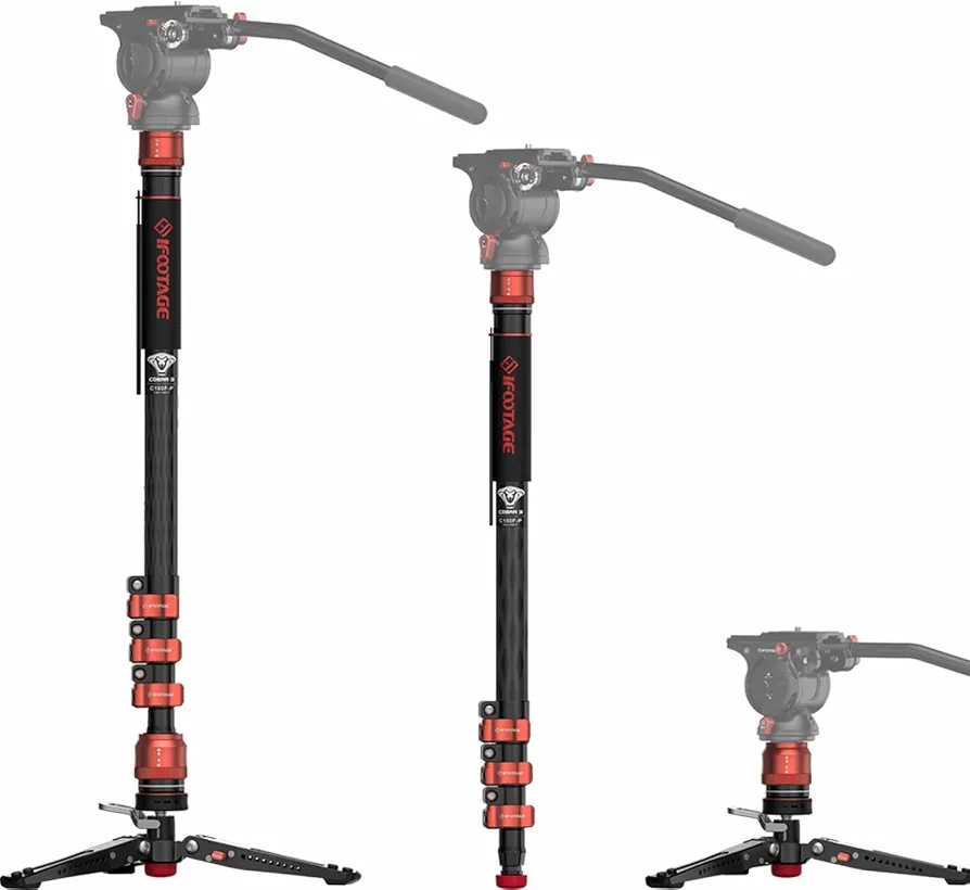 IFOOTAGE Monopié con soporte Cobra 3 C180F-P, monopié para cámara de 71 pulgadas, 181 cm, monopié de fibra de carbono, trípode de aluminio, carga máxima 17,64 lbs/8 kg