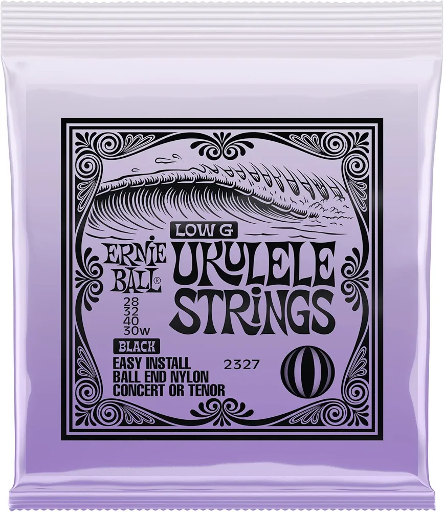 Ernie Ball - Cuerdas para ukelele de concierto/tenor de nailon negro con punta de bola y cuerda G entorchada