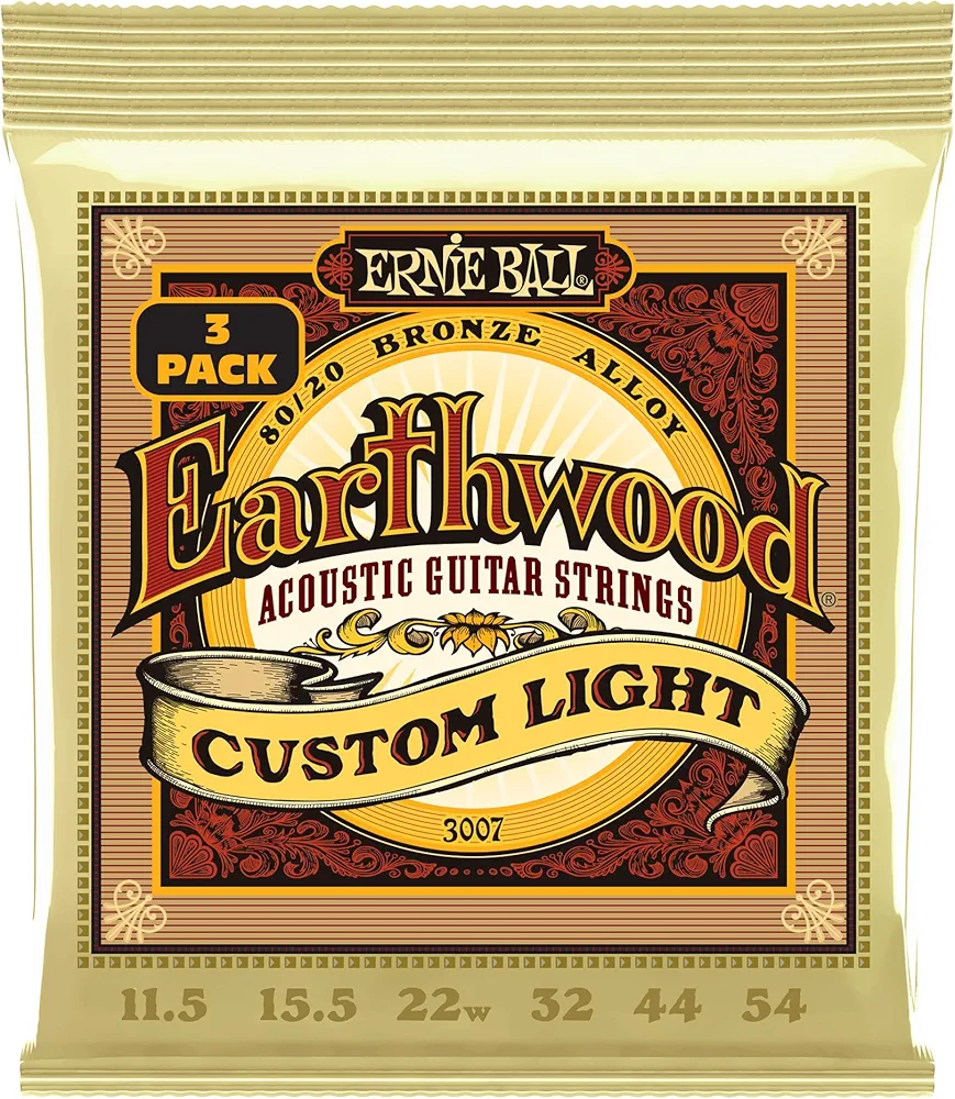 Ernie Ball Earthwood Custom Light - Cuerdas para guitarra acústica, bronce 80/20, 3 paquetes, calibre 11.5-54