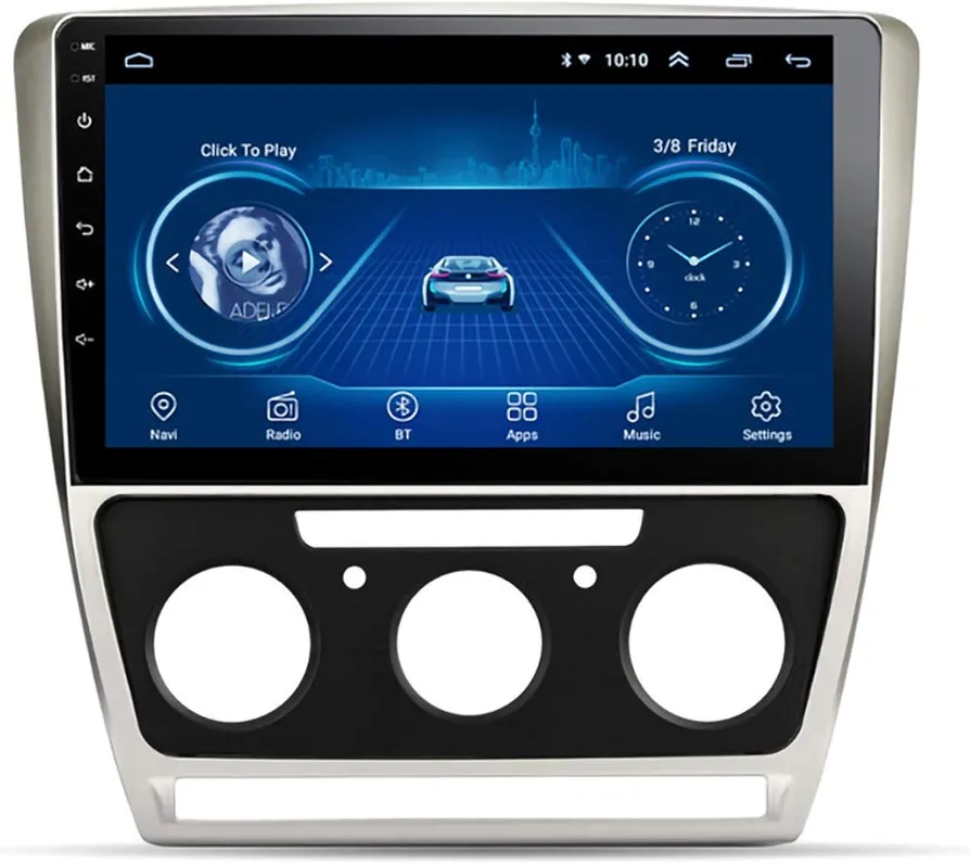 Navegacion GPS, Android 9.0 HD Pantalla Táctil de 10 Pulgadas para Volkswagen Octavia 2007-2014, Reproductor de Radio para Automóvil FM Bluetooth (WIFI 1G+16G),2008/2010 automatic ac