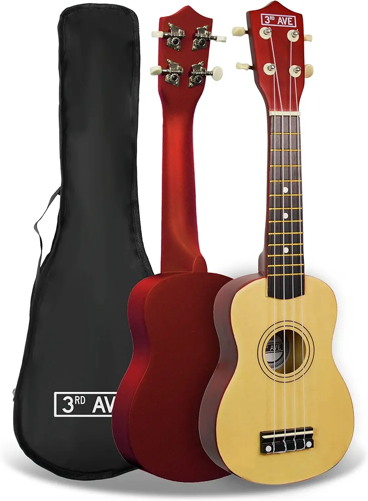 3rd Avenue Ukulele soprano para principiantes de 21 pulgadas de 3rd Avenue, Natural, Funda de transporte