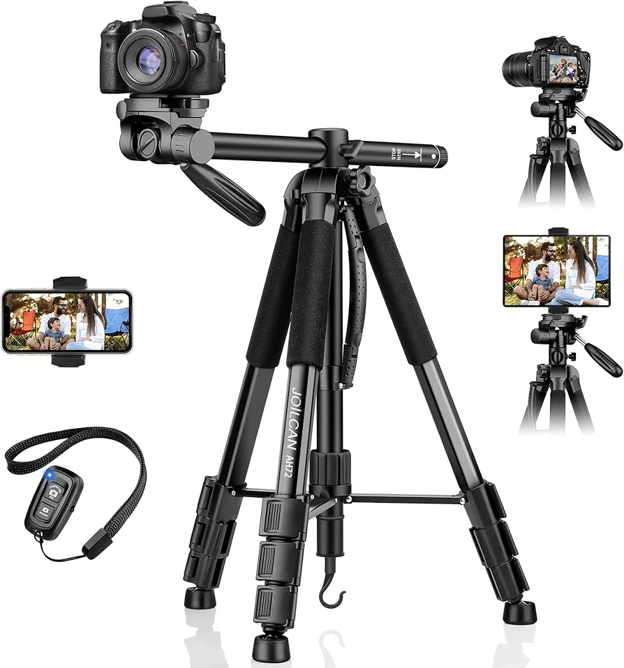 JOILCAN 180cm Tripode Camara con Columna Central Transversal, Cabeza de 3 Vías Trípode Cámara Monopié de Aluminio con Soprtre para Cámaras DSLR/Canon/Nikon/Sony, para iPad/Teléfono, Carga Máxima 15LB