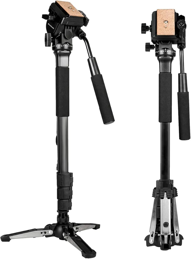 Koolehaoda Monopie portátil de Aluminio para cámara con Cabezal Fluido y Base de trípode Plegable para cámaras DSLR, Altura máxima de 148 cm; Capacidad de Carga máxima de 3 kg