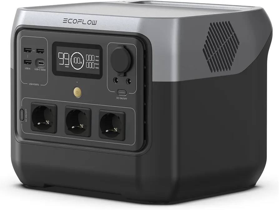 Estación de energía portátil ECOFLOW RIVER 2 Pro, batería LiFeP04 de 768 Wh, carga rápida en 70 minutos, 3 tomas de CA de 800 W de potencia, generador solar para aire libre/caravanas