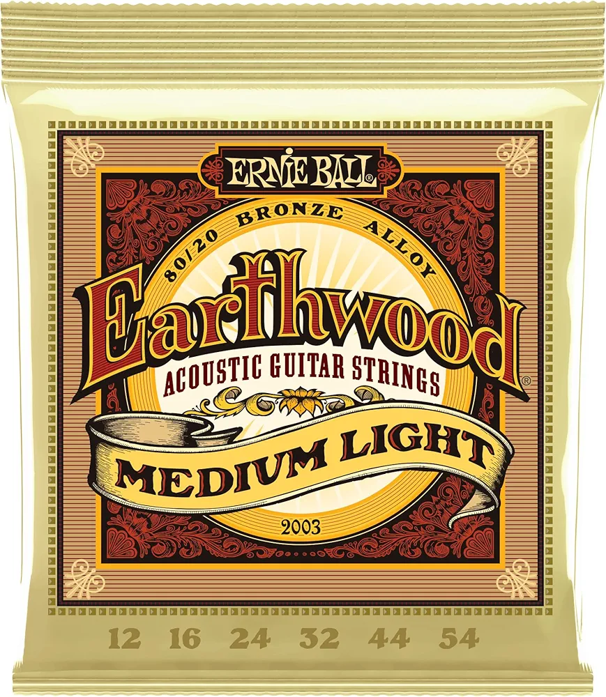 Ernie Ball Earthwood Medium Light - Cuerdas para guitarra acústica, bronce 80/20, calibre 12-54