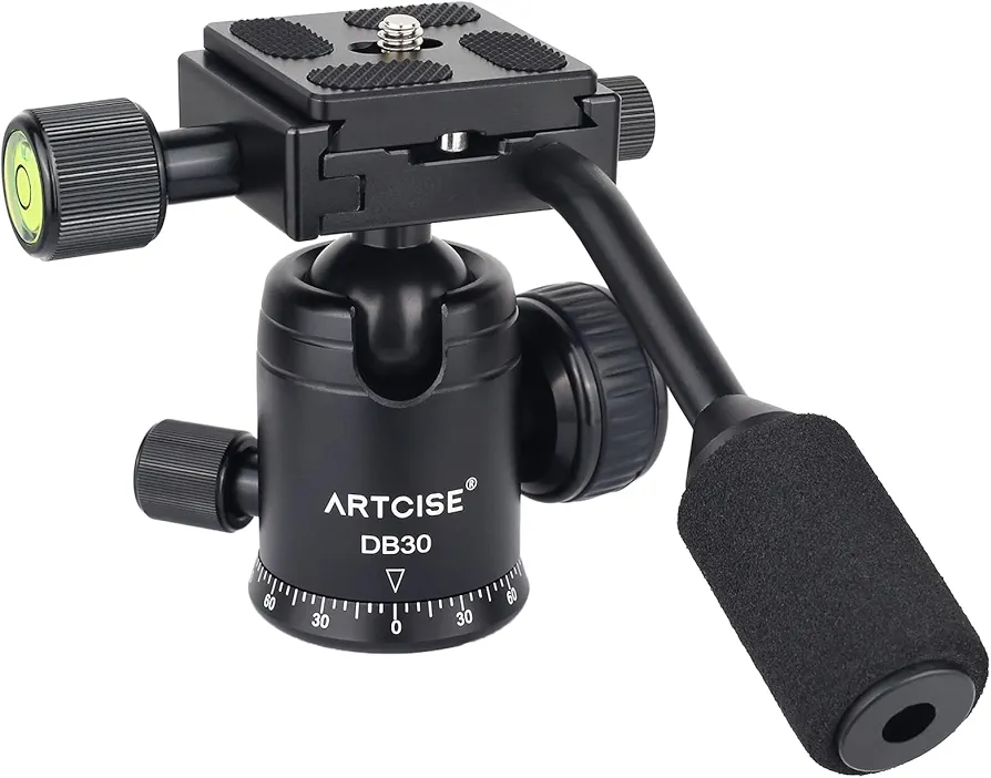 ARTCISE Rótula esférica con Mango, 30 mm Cabeza de trípode con Mango Desmontable para trípode Monopié DSLR Cámara Videocámara Carga máxima 10 kg